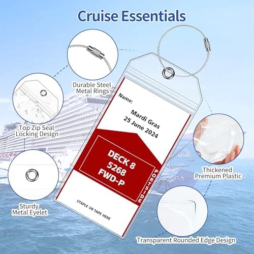6 Pack Luggage Tags Travel Essentials & Cruise Essentials for NCL, Princess, Carnival, Royal Caribbean & Celebrity Cruise Ships by SEAVILIA — view 3