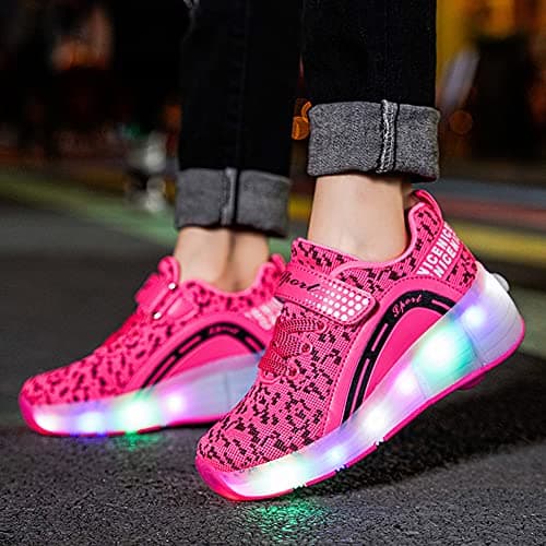 Ufatansy Roller Shoes Girls Boys USB Rechargeable Roller Skate Shoes Light Up Wheels Sneakers Kids(Red, 3 M US = CN 34) — view 4