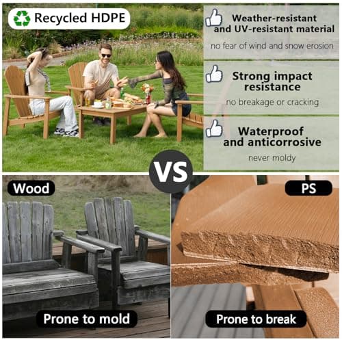nevilywood Compact Stackable Adirondack Chairs Set of 2,HDPE,380lbs,Teak — view 3