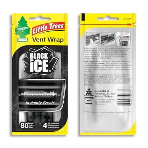 LITTLE TREES Car Air Freshener. Vent Wrap Provides Long-Lasting Scent, Slip on Vent Blade. Black Ice, 16 Air Fresheners
