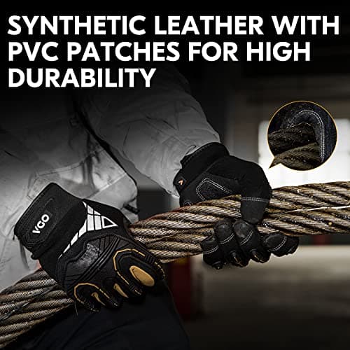 Vgo 1 Pair Heavy Duty Mechanic Gloves, Work Gloves, Impact Reducing, Touchscreen (Size L, Black, SL8849) — view 3