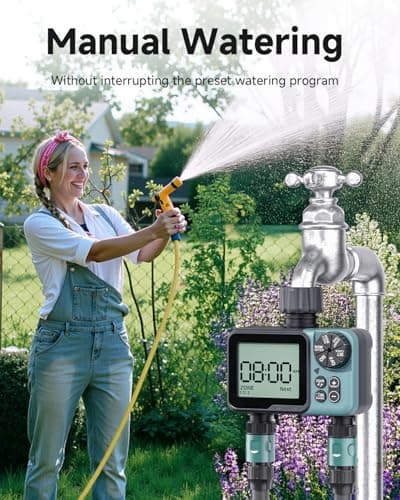 Sprinkler Timer 2 Zone & Digital Water Timer for Garden Hose, Yard, Lawn, Pool – Programmable Irrigation Controller with Rain Delay, IP55 Waterproof Auto & Manual Irrigation System — view 2