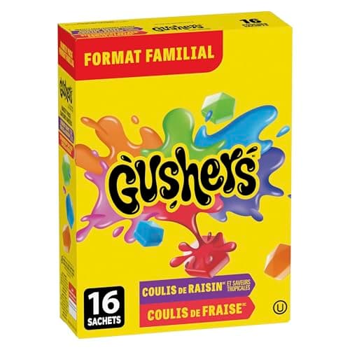 BETTY CROCKER GUSHERS - FAMILY PACK SIZE - Gushin Grape and Tropical Flavours, Strawberry Splash Fruit Flavoured Snacks, Pack of 16 Pouches, 368 Grams Package of Fruit Flavoured Snacks — view 3