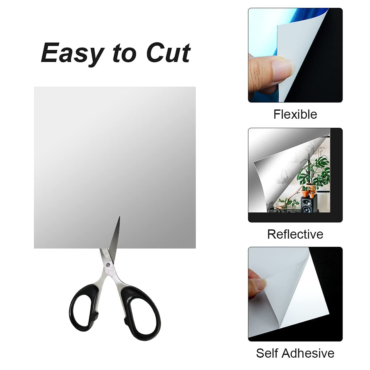 10 Pack Self Adhesive Mirror Tiles, 6 x 6inch(2mm Thick) Flexible Non Glass Stick on Mirror Stickers for Home Wall Decoration — view 4