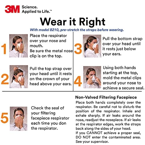 3M 8210 Particulate Respirator, N95, Pack of 20 Disposable Respirators, NIOSH APPROVED, Two-Strap Cup Style Design, Lightweight with Cushioning Nose Foam — view 5