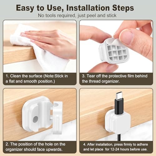 10 Pack Magnetic Cable Clips, Cord Holder with Strong Adhesive, Cable Management Organizer for Desk, Phone Charger, Computer, Car, Home Office - White/Black — view 4