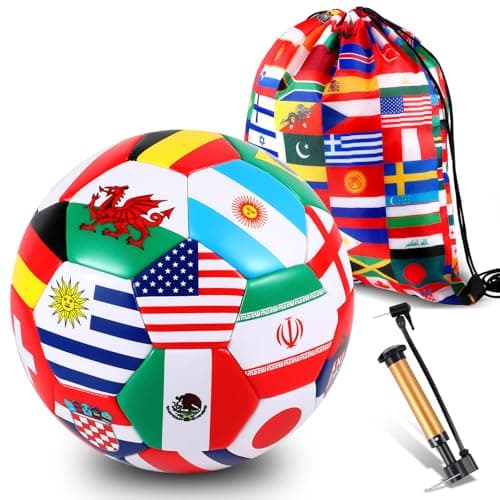 Realspring International 2026 World Flag Soccer Ball Size 5 Country Flag Party Favor with World Storage Bag and Pump Needle for Sports Holiday Birthday Party Gifts