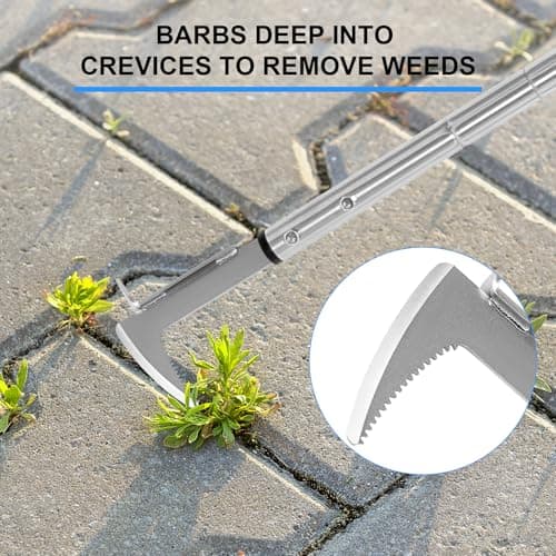 BARAYSTUS Crack Weeder, Stainless Steel Manual Crevice Weeding Tool, Long Handle Weed Grabber Remover, L-Shaped Manual Weeder Puller, Durable Crevice Weeding Tool for Sidewalk Garden Patio Lawn