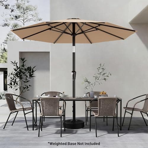 AreShark 9 FT Patio Umbrella for Outdoor, Outdoor Table Umbrella with Push Button Tilt and Crank, Outdoor Patio Umbrellas with 8 Sturdy Ribs for Market, Garden, Pool (Beige) — view 5