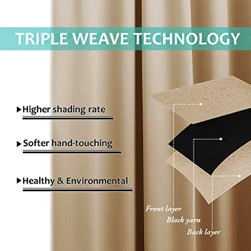 NICETOWN Thermal Insulated 100% Blackout Curtain, Sound Proof Drape with Black Backing, Full Light Blocking Panel for Patio Sliding Door (Biscotti Beige, 1 Panel, 52 inches x 108 inches) — view 4