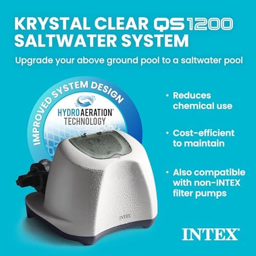 INTEX Krystal Clear Saltwater Pool Chlorine System for Above Ground Pools up to 15,000 Gallons, Pool Cleaner with Automatic Timer and Self Cleaning