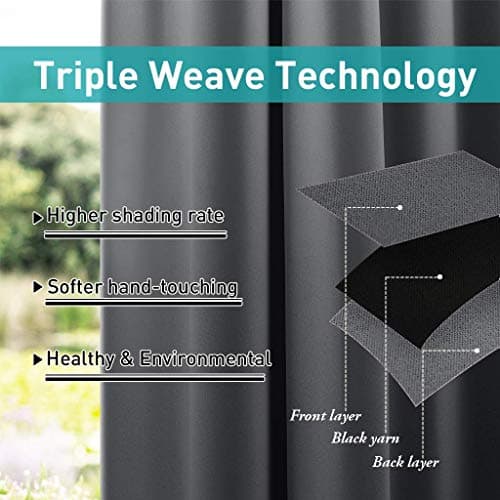 NICETOWN Waterproof Outdoor Curtains for Patio, Set of 2 Panels, Detachable Sticky Tab Top Heavy Weight Blackout Sunblock Window Treatment, Keep Privacy for Gazebo/Dock, W52 x L84, Grey — view 3