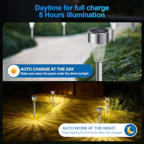 Fohil 12 Pack Solar Garden Lights, Solar Pathway Lights, Solar Landscape Lighting Lights, Solar Lights Outdoor for Yard Driveway Patio Lawn Decor — view 3