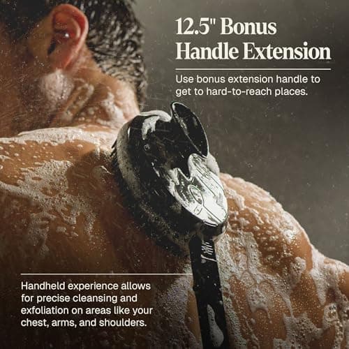 Black Wolf Silicone Body Scrubber & Exfoliator - Vibrating Loofah Shower Scrubber Brush with Handle Extension for Back - Deep Cleaning & Exfoliating Body Scrub - Bath Hygiene Essentials - Men & Women — view 3