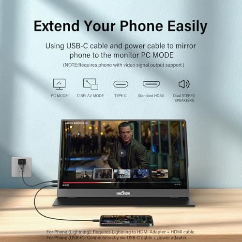 InnoView Portable Monitor, 15.6 Inch FHD 1080P HDMI USB C Second External Monitor for Laptop, Desktop, MacBook, Phones, Tablet, PS5/4, Xbox, Switch, Built-in Speaker with Protective Case — view 3