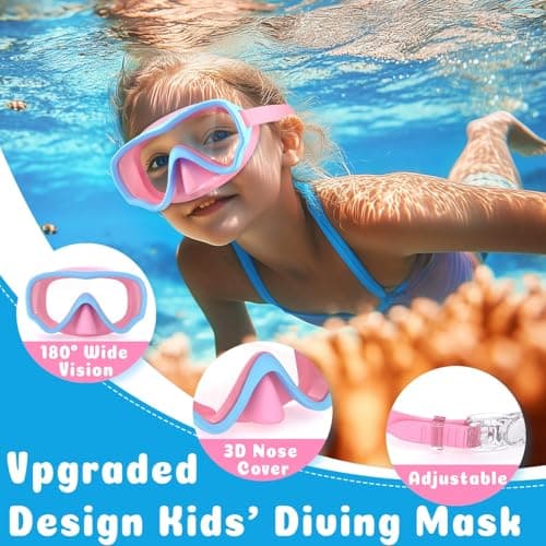 COOLOO Kids Goggles with Nose Cover, 180° Wide View Swimming Goggles for Kids 4-16, No More Hair Snags Anti-Fog No-Leak Snorkel Mask for Boys Girls Youth — view 5