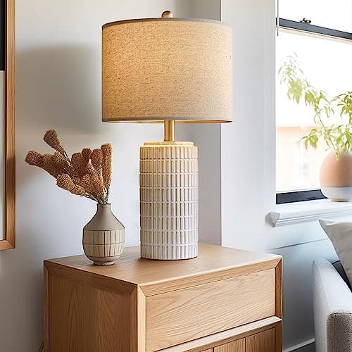 PoKat 23" Modern Ceramic Table Lamp Set of 2 for Living Room White Desk Lamps for Bedroom Farmhouse Bedside Nightstand Lamp House Warming Gifts New Home Decor End Table Lamps Gifts for Women Mom Beige — view 5