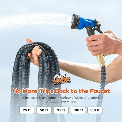 Flexi Hose Expandable Garden Hose with 8 Function Nozzle, 50FT - Lightweight Retractable Garden Hose, Water Hose - No-Kink Flexibility, 3/4 Inch Solid Brass Fittings and Double Latex Core — view 4