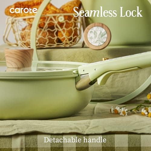 CAROTE 25-Piece Ceramic Cookware Set, Nonstick Pots and Pans Set with Detachable Handle, Non-Toxic Kitchen Cooking Set, Dishwasher & Oven Safe, Induction Compatible, PFAS Free — view 6