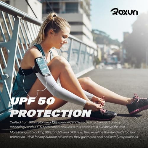 ROXUN 2 Pairs Arm Sleeves, Cooling UV Sun Protection Sports Compression for Men/Women Black+White — view 4