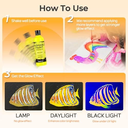Nicpro 6 Colors Fluorescent Washable Paint Set for Kids, 4 oz Neon Paint — view 5