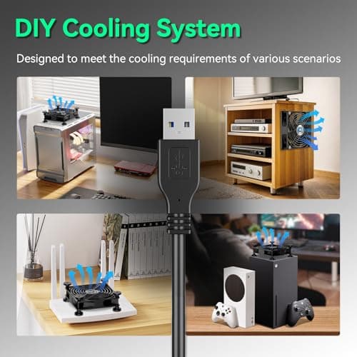 Easy Cloud 120mm USB Fan, USB Computer Fan with 3 Speeds Controller Small PC Cooling Fans for Cabinet Case Server TV Receiver Router DVR Xbox Cooler, 2Pcs — view 4