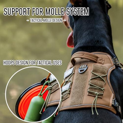 DNALLRINO Tactical Dog Harness for Medium Large Breeds, No Pull Dog Harness with ID Card, Reflective Dog Harness with Molle, Easy Control Adjustable Dog Vest for Walking Hiking Training with Handle — view 4