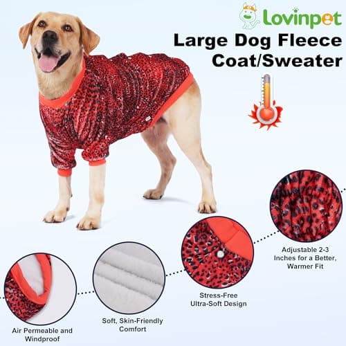 LovinPet Large Dog Winter Flannel Coat, Warm Dog Coat with Front Sleeves and Snap Buttons, Easy-Care Full-Coverage Layer for Cold Weather, Pink Dot Leopard Prints, XXL — view 6