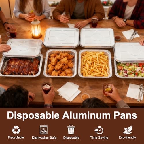 Whaleme 9x13 Aluminum Foil Pans with Lids - 25 Pack Disposable Half Size Deep Steam Table Tin Foil Pans for Oven Baking Cake, Roasting, Food Prepping, Storing, Freezing, Chafing — view 4