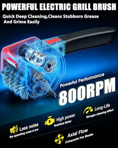 Electric BBQ Grill Brush,800RPM Automatic Grill Cleaner for Outdoor Grill with 2-Speed & 20kg Torque–Last 3.5H, LED Light for Night,No Bristle Drop Safe for Cast Iron Stainless,Gifts for Men Dad — view 2