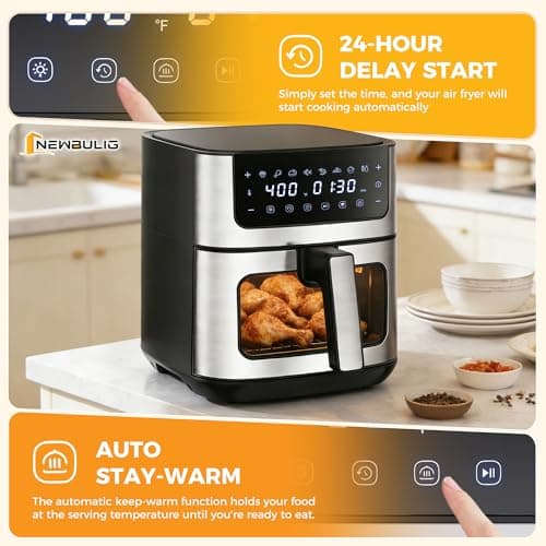 NEWBULIG Air Fryer 6.34QT Airfryer with Visible Window Stainless Steel — view 5