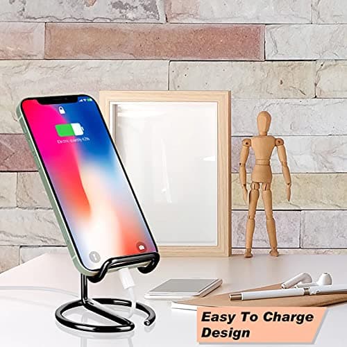 ROPOSY Cell Phone Stand for Desk, Cute Metal Black Cell Phone Stand Holder Desk Accessories, Compatible with All Mobile Phones, iPhone, iPad — view 4