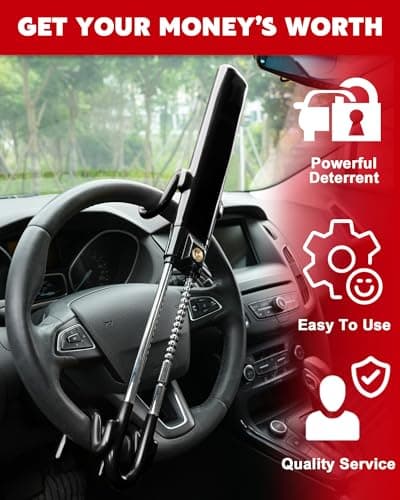 Tevlaphee Steering Wheel Lock Anti-Theft Car Device Heavy Duty Security Car Lock Antitheft Locking Devices Great Deterrent Adjustable Car Wheel Lock Anti Theft for Vehicle Truck with 3 Keys(Black) — view 5