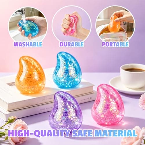 Drop Squishy Stress Balls,Raindrop Squishy Cube Squishies Anxiety Stress Relief Ice Squishy Malt Balls,Soft Sensory Calming Toys for Kids Teens, Party Favors & Classroom Prizes for Kids - Orange — view 2