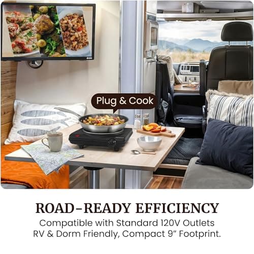 Elite Gourmet Countertop Electric Burner, 1000W Cast Iron Hot Plate, 7 Heat Settings, Portable Cooktop for RV, Dorm, Office & Small Kitchens, Road-Ready & Compact — view 2