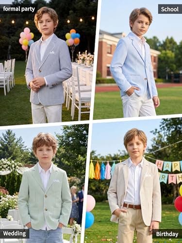 LOLANTA Boys Summer Blazer Kids Suit Jacket Sport Coat Dress Outfits for Prom Party Christmas（Blue，10 — view 4