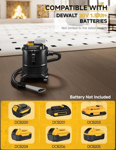 Cordless Ash Vacuum for Pellet Stoves, for DEWALT 20V Max Battery, Pellet Stove Vacuum Cleaner with 2 HEPA Filters, Powerful Suction, 4 Gallons & 4 Wheels, 38" Hose for Wood Fireplaces, BBQ Grills — view 2