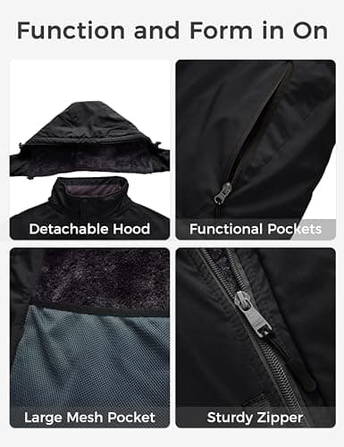 Wantdo Men's Ski Coats Winter Jacket for Men Waterproof Plus Ski Jacket Windproof Parka with Hood Black 2XL — view 5