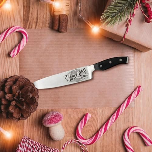 CUTLINX Birthday Gift BEST DAD - Premium Chef Knife Gift - 8 in. Stainless Carbon Steel Kitchen Knive w/Pakka Wood Handle - Father's Day, Christmas, Housewarming, Anniversary, Holiday Gifts