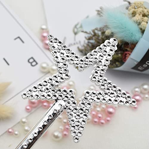 UOUYOO Silver 13 Inches Star Wand Angel Wand Princess Fairy Wand for Halloween, Christmas, Thanksgiving, Holiday Shows