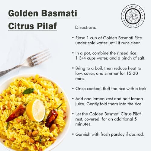 Pride Of India - Extra Long Indian Golden Basmati Rice -1.5 lbs (680 gm) Jar - Healthier, Firmer & Non-Sticky Parboiled Sella Grain - Enriched with Iron & Fiber - Low Glycemic Value -To make Dill rice — view 4
