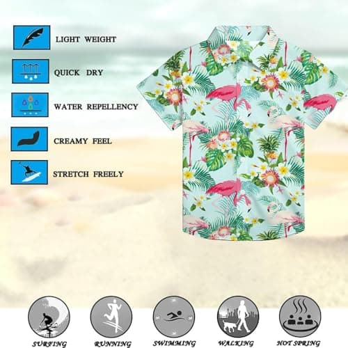 QAUN Hawaiian Shirt for Kids Boys Hawaiian Shirts Summer Button Down Shirt Cusual Tops 5-14 Years — view 3