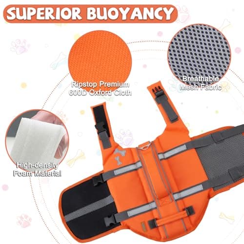 EMUST Dog Life Jacket, XL, NewOrange, Waterproof, Breathable, Adjustable with Rescue Handle, for Swimming Pool Beach Boating — view 2