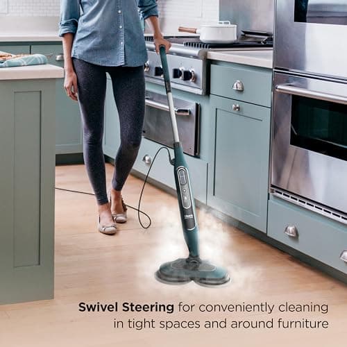 Shark Steam & Scrub All-in-One Scrubbing and Sanitizing Hard Floor Steam Mop, 2 Steam Modes, 2 Dirt Grip Soft Scrub Pads Included, XL Removable Water Tank, Swivel Steering, Teal, S8002BRN — view 3