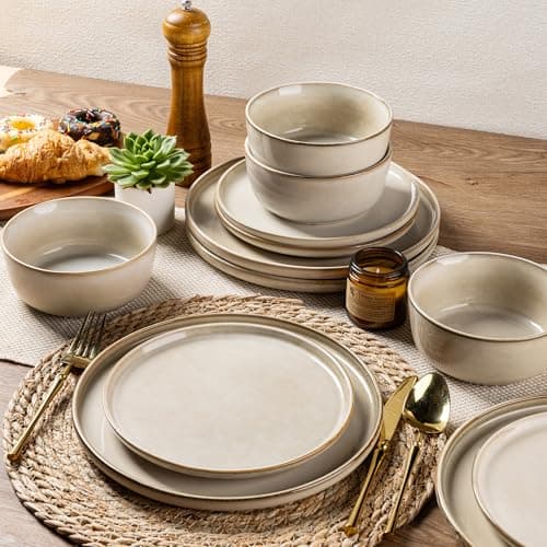 AmorArc Stoneware Dinnerware Sets,Round Reactive Glaze Ceramic Plates and Bowls Set,Highly Scratch Resistant | Dishwasher & Microwave Safe Dishes,Service for 6 (18pc) — view 5