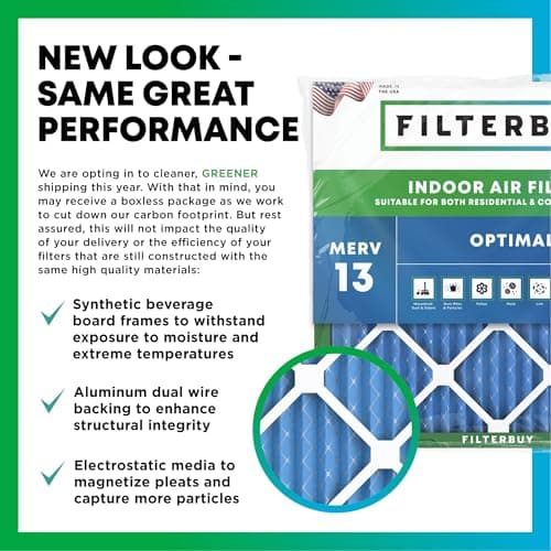 Filterbuy 16x25x1 Air Filter MERV 13 Optimal Smoke & Allergy Defense (3-Pack), Electrostatic Pleated HVAC AC Furnace Filters Replacement, Made in USA (Actual Size: 15.50 x 24.50 x 0.75) — view 2