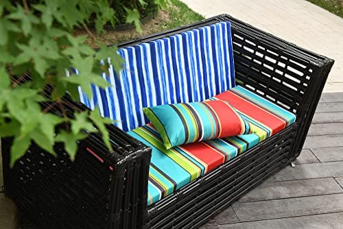 Outdoor Patio Cushions17 X 17" Blue Stripes Waterproof Garden Lawn Patio Furniture Chair Cushion Set of 4thicken High Density Sponge Filling for Outdoor Furniture Decorative,4Rope Fixed Straps — view 6