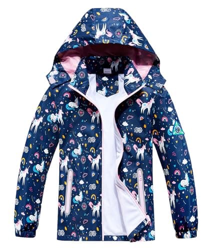Aiwujiwu Girls Boys Rain Jacket Kids Lightweight Raincoats Windbreaker Outdoor Water-Resistant Hooded Jacket for Children