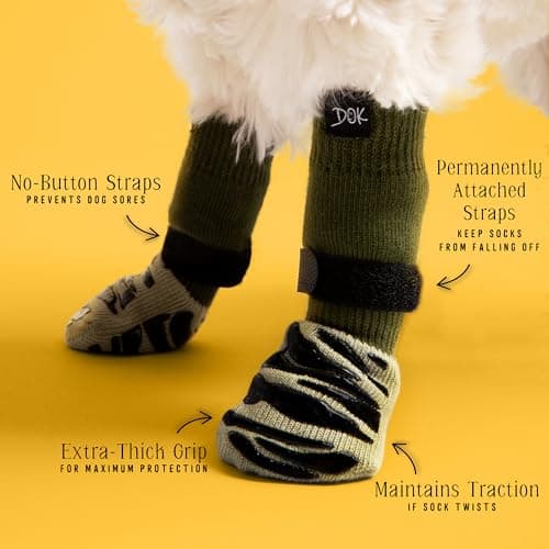 DOK TigerToes Premium Non-Slip Dog Socks for Hardwood Floors - Extra-Thick Grip that Works Even When Twisted - Prevents Licking, Slipping, and Great for Dog Paw Protection (Forest Green, Large) — view 2