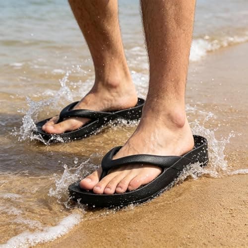 GETOEU Arch Support Flip Flops for Women and Men Soft Cushioning EVA Thong Sandals with Thick Sole, Non-Slip Quiet Outsole, Shock Absorbing Shower & Beach Flip Flops,Black
